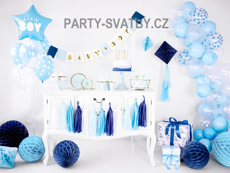 Papírový talíř 18cm světle modrá/zlatý okraj 6ks