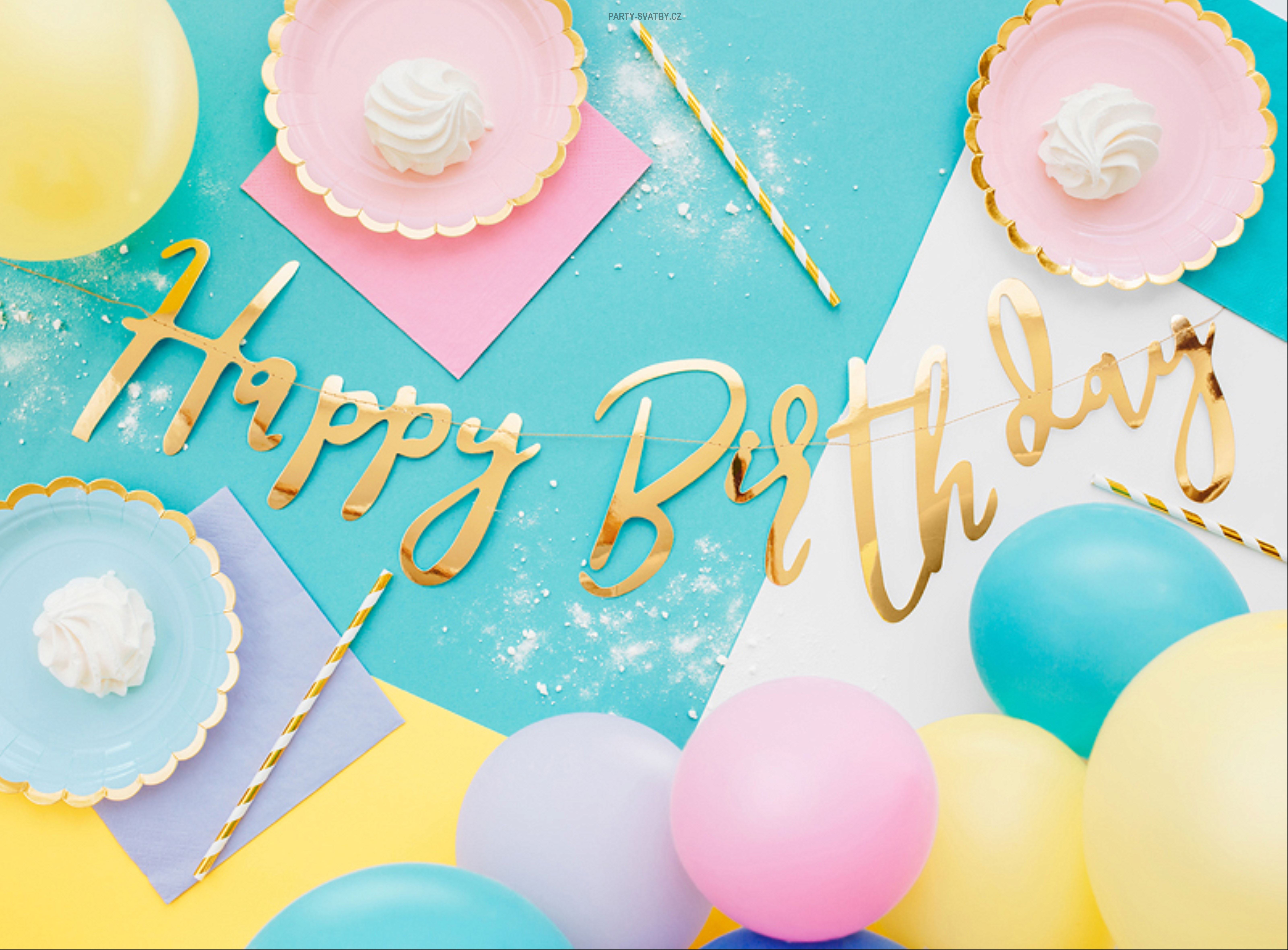 Baner "Happy birthday" 62 x 17cm zlatá