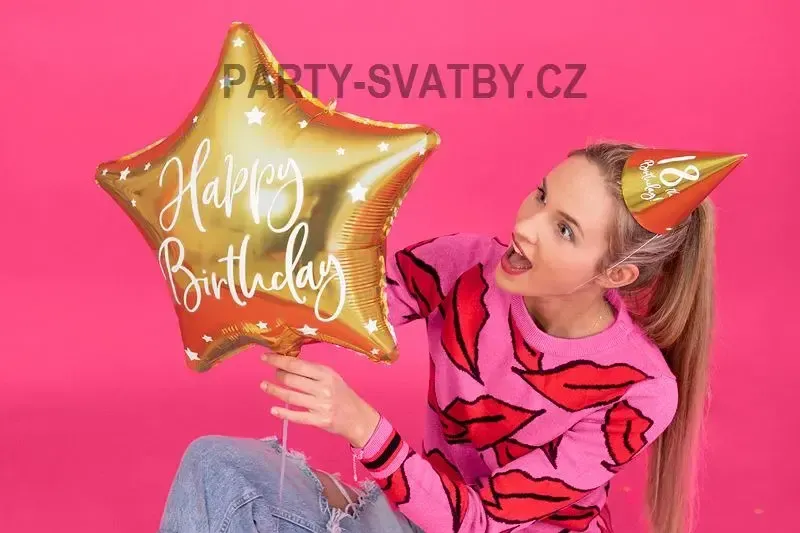 Balonek fóliový 40cm "Happy Birthday" zlatá