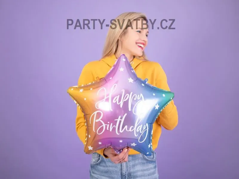 Balonek fóliový 40cm "Happy Birthday" duha