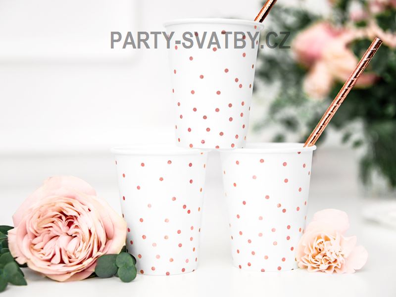 Papírový kelímek puntík 260ml. rose gold 6ks