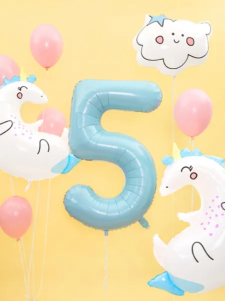 Balonek fóliový 86cm číslice "5" světle modrá