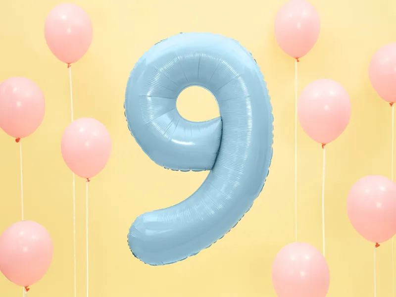 Balonek fóliový 86cm číslice "9" světle modrá
