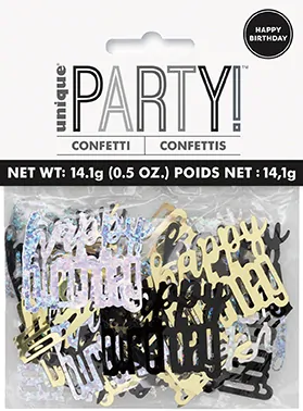 Konfety "Happy birthday" 14gr. černá / stříbrná / zlatá