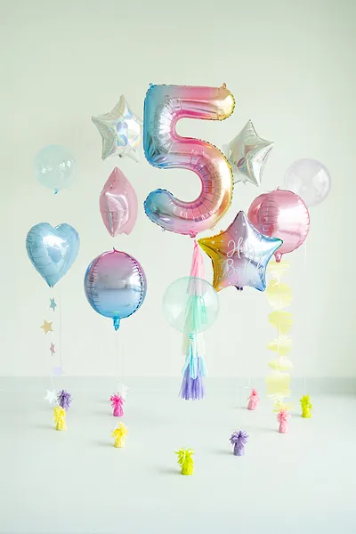 Balonek foliový 86cm číslice "5" duha
