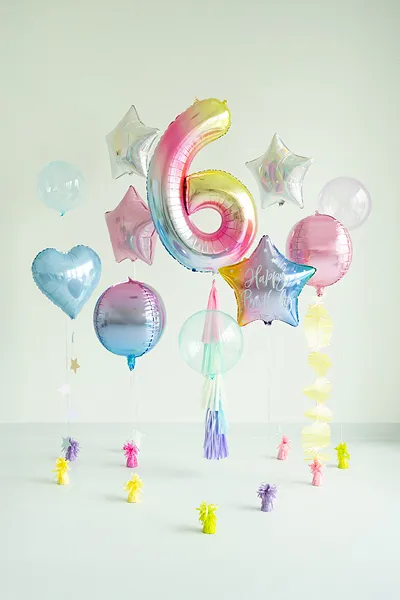 Balonek foliový 86cm číslice "6" duha