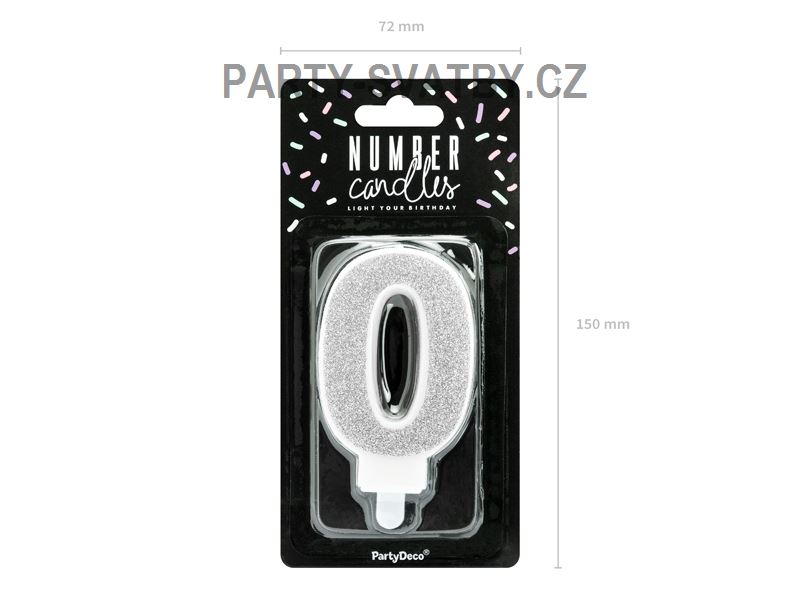 Narozeninové svíčky - číslo "0" glitter stříbrná