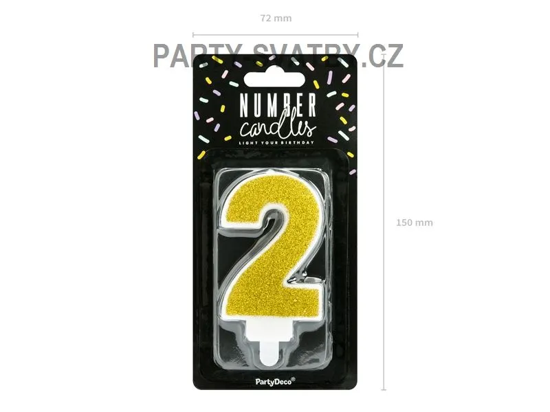 Narozeninové svíčky - číslo "2" glitter zlatá