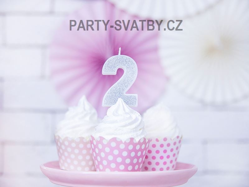 Narozeninové svíčky - číslo "2" glitter stříbrná