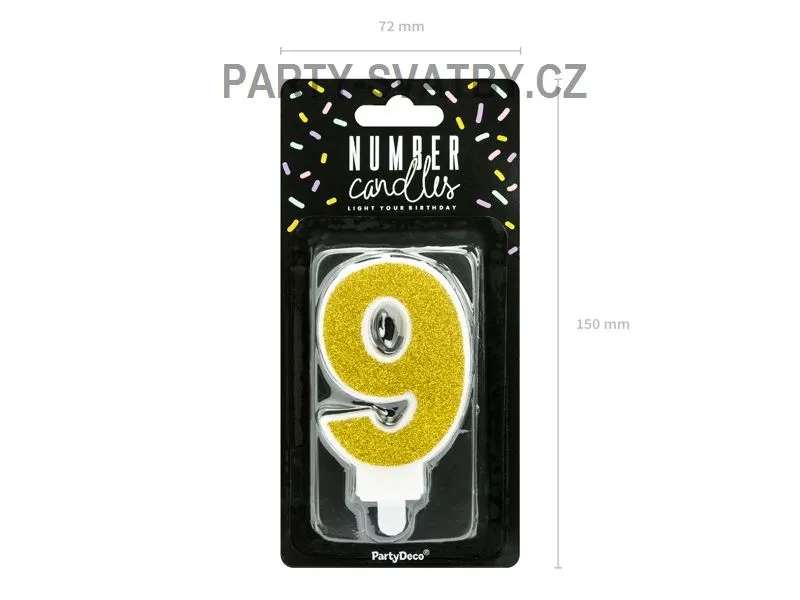 Narozeninové svíčky - číslo "9" glitter zlatá