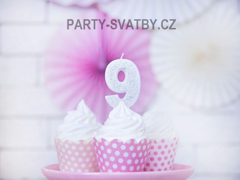 Narozeninové svíčky - číslo "9" glitter stříbrná