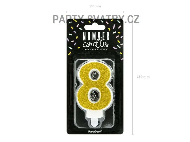Narozeninové svíčky - číslo "8" glitter zlatá