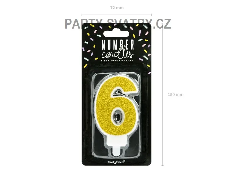 Narozeninové svíčky - číslo "6" glitter zlatá