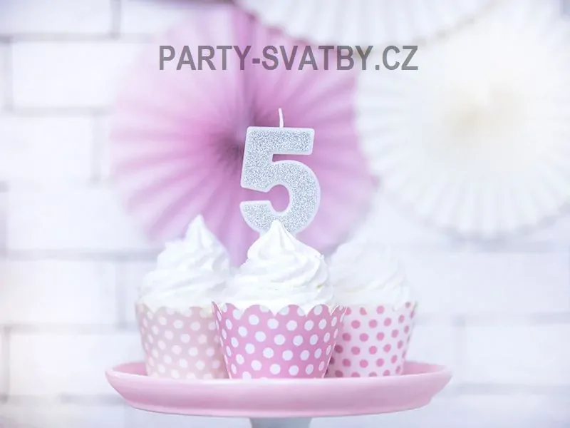 Narozeninové svíčky - číslo "5" glitter stříbrná