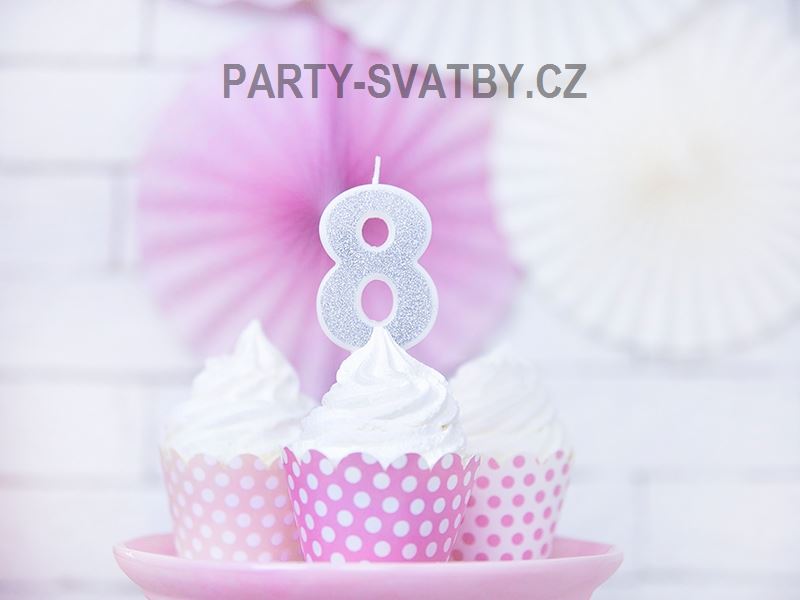 Narozeninové svíčky - číslo "8" glitter stříbrná