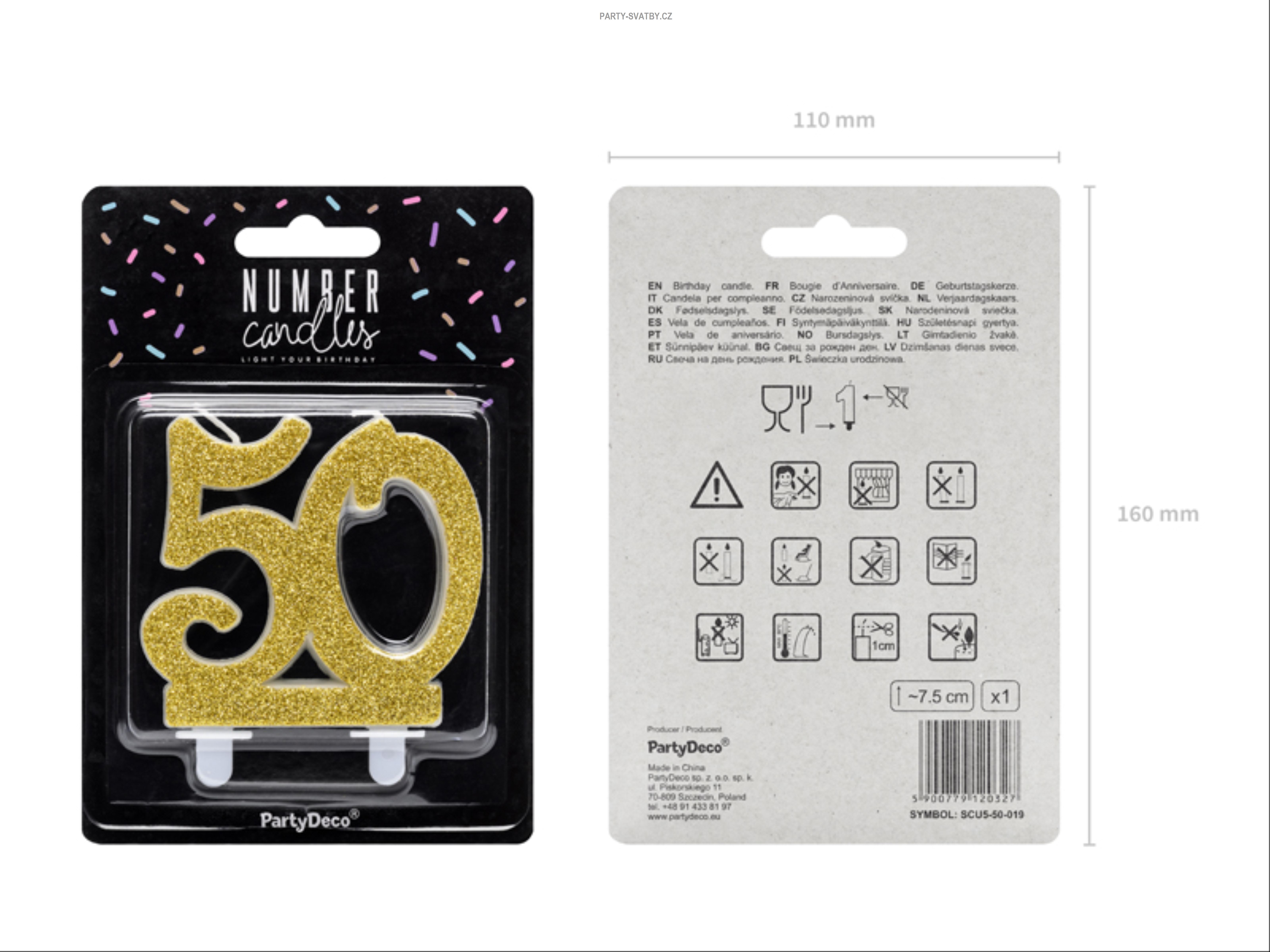 Narozeninové svíčky - číslo "50" glitter zlatá