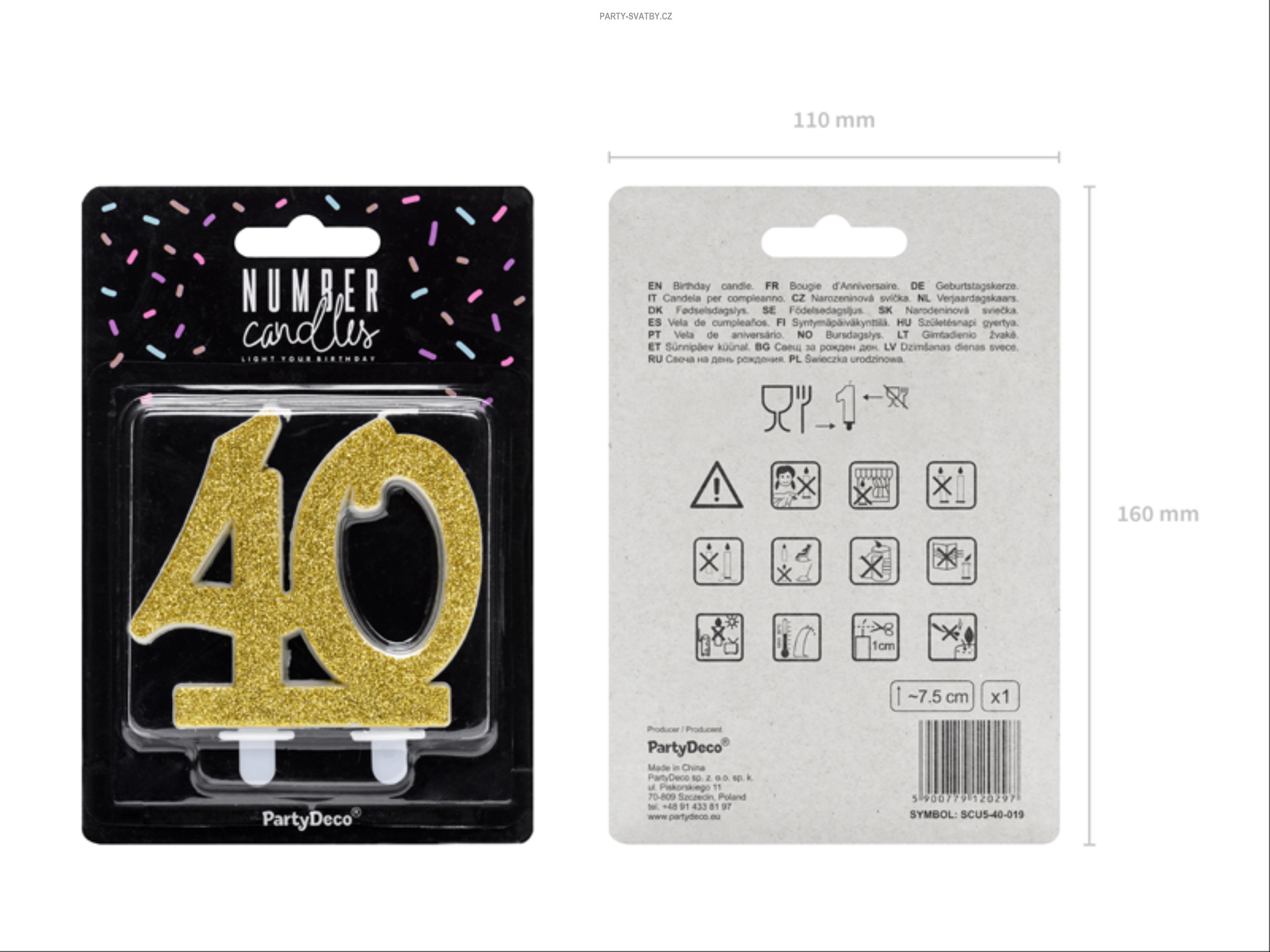Narozeninové svíčky - číslo "40" glitter zlatá