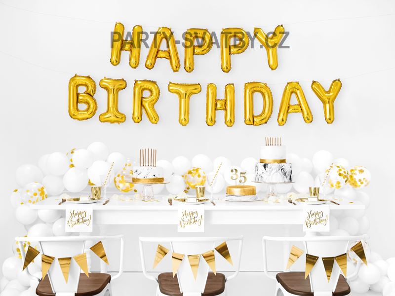 Ubrousek 33cm třívrstvý "Happy Birthday" 20 ks zlatá
