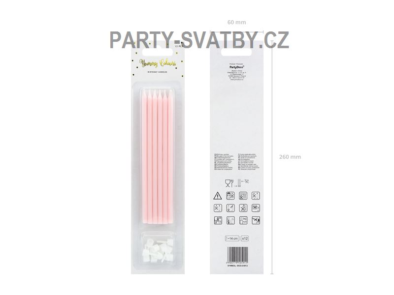 Narozeninové svíčky 14cm, 12 ks světle růžová