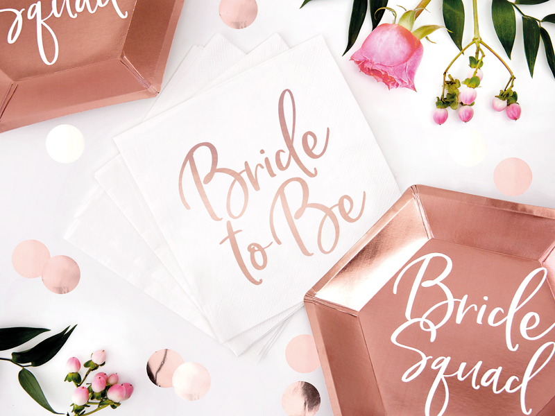 Ubrousek 33cm třívrstvý "Bride to be" 20 ks rose gold
