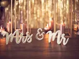 Dřevěný nápis Mr & Mrs zlatá