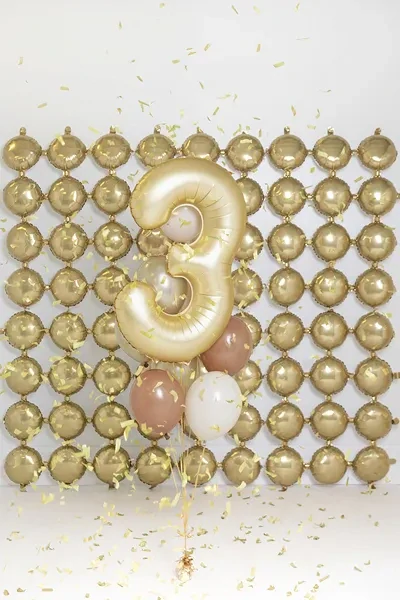Balonek foliový 86cm číslice "3" světlá zlatá