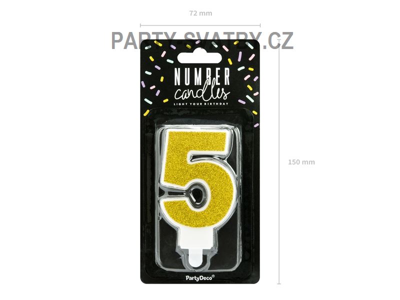 Narozeninové svíčky - číslo "5" glitter zlatá