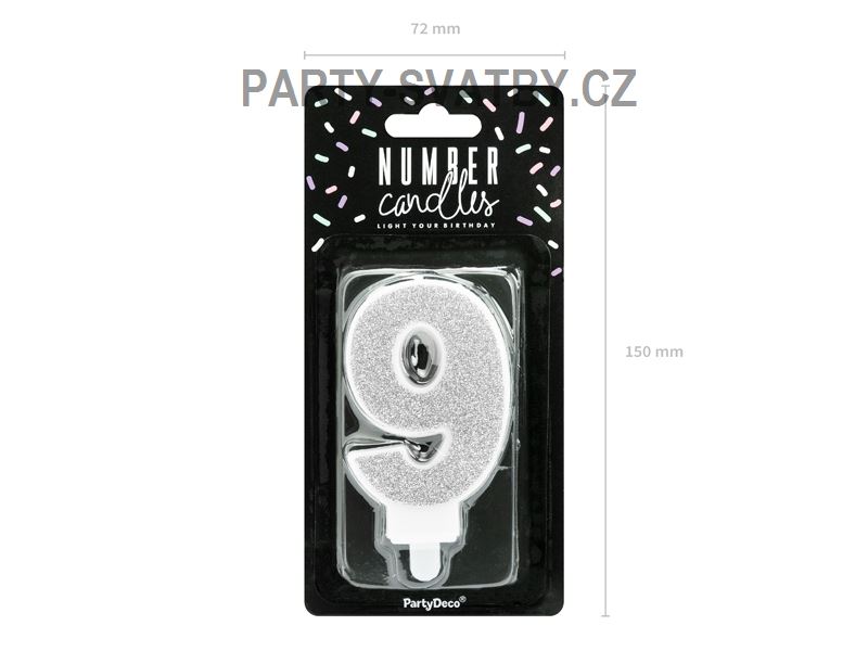 Narozeninové svíčky - číslo "9" glitter stříbrná