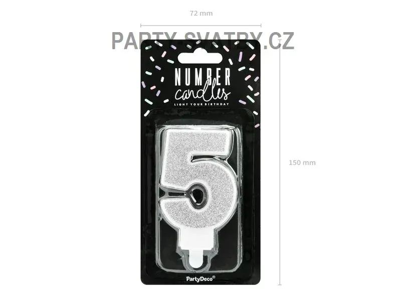 Narozeninové svíčky - číslo "5" glitter stříbrná
