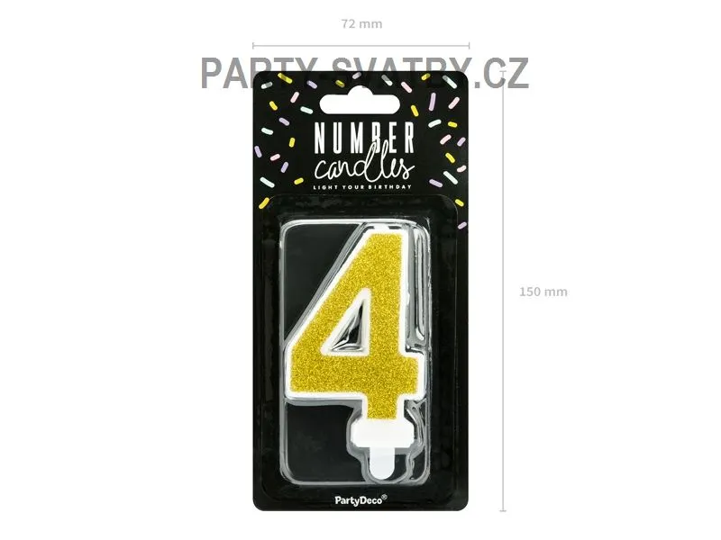Narozeninové svíčky - číslo "4" glitter zlatá