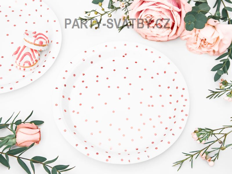 Papírový talíř 18cm puntík rose gold 6ks